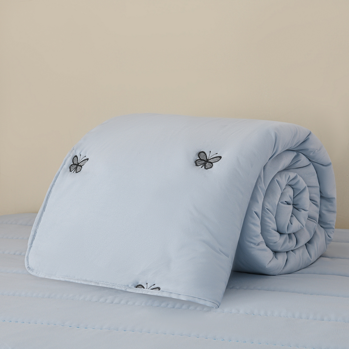 91家纺网 家纺一手货源 找家纺 推推家纺 2026新款水洗棉床盖夏被四件套 蝴蝶-蓝色