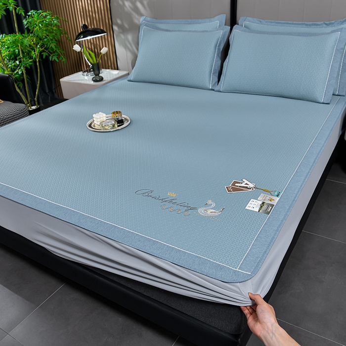 小牛席业 2026春夏新款天鹅冷感豆豆席系列凉席席子-（床笠款） 天鹅冷感豆豆席系列-（床笠款）蓝色