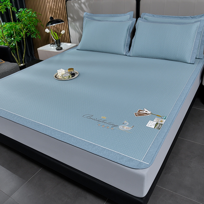 91家纺网 家纺一手货源 找家纺 小牛席业 2026春夏新款天鹅冷感豆豆席系列凉席席子-（床笠款） 天鹅冷感豆豆席系列-（床笠款）蓝色