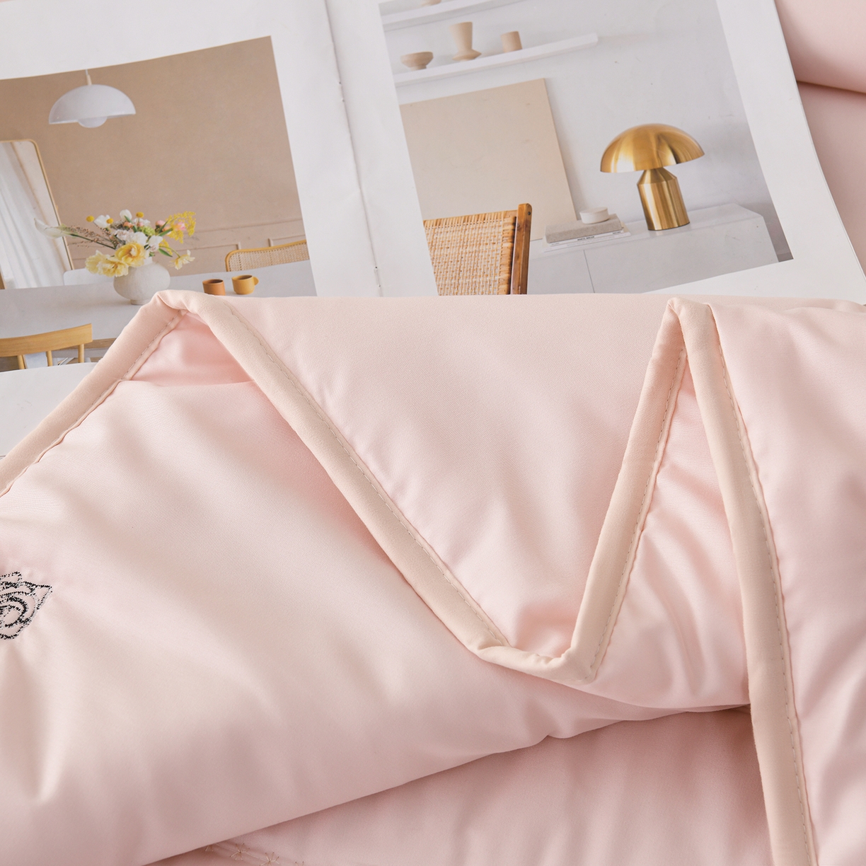 91家纺网 家纺一手货源 找家纺 推推家纺 2026新款水洗棉床盖夏被四件套 玫瑰-粉色