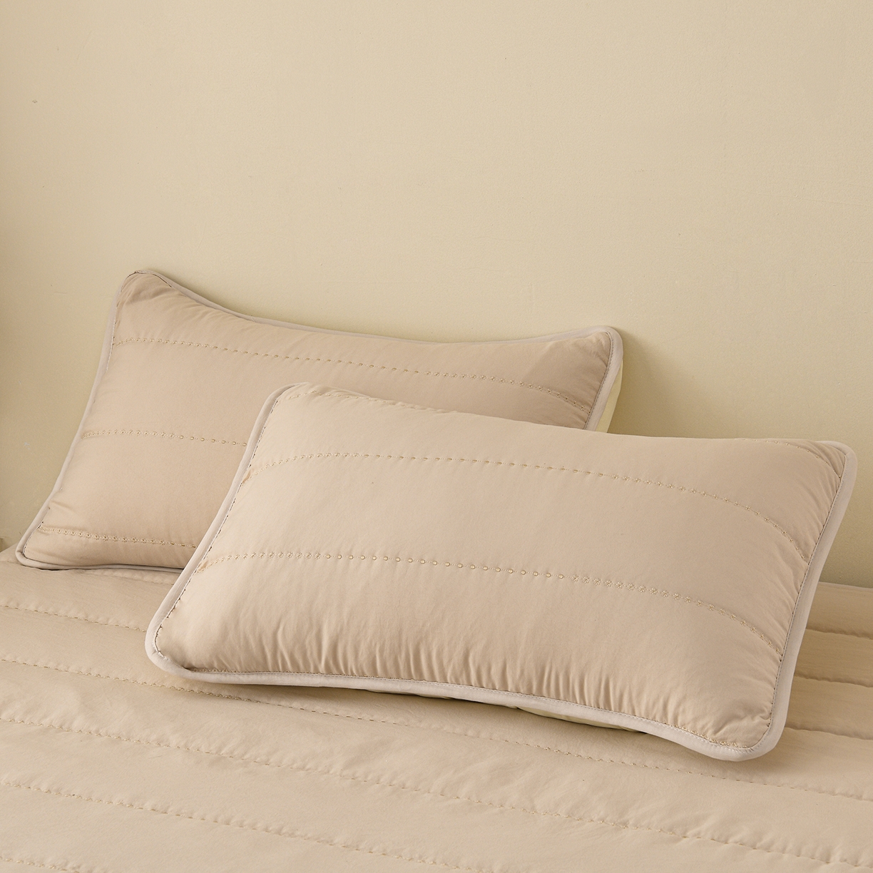 91家纺网 家纺一手货源 找家纺 推推家纺 2026新款水洗棉床盖夏被四件套 玫瑰卡其