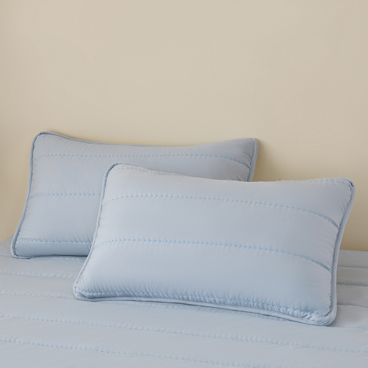 91家纺网 家纺一手货源 找家纺 推推家纺 2026新款水洗棉床盖夏被四件套 玫瑰-蓝色