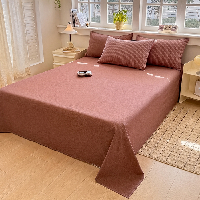 梦依依 2026新款全棉色织水洗棉拉链款单品床单 棉素红