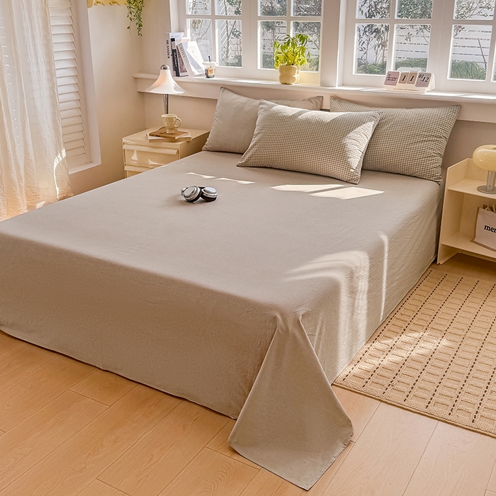 梦依依 2026新款全棉色织水洗棉拉链款单品床单 清新灰