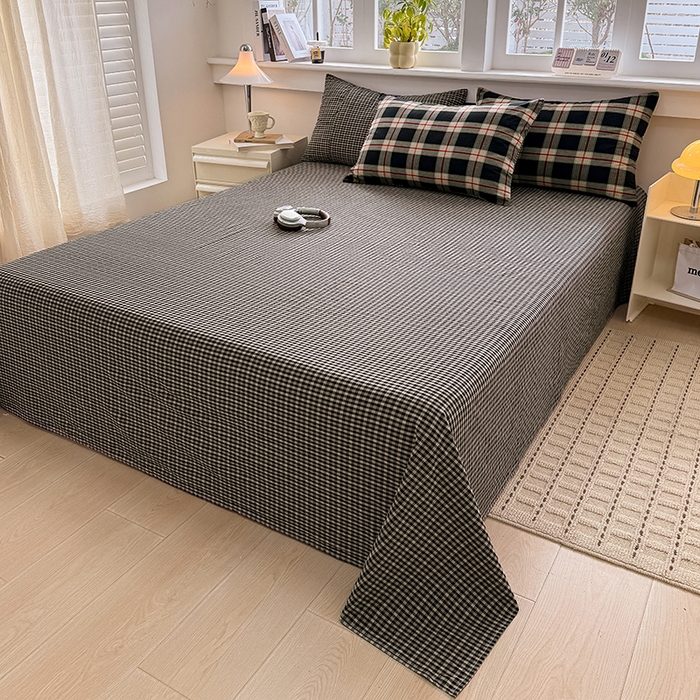 梦依依 2026新款全棉色织水洗棉拉链款单品床单 紫苏黑