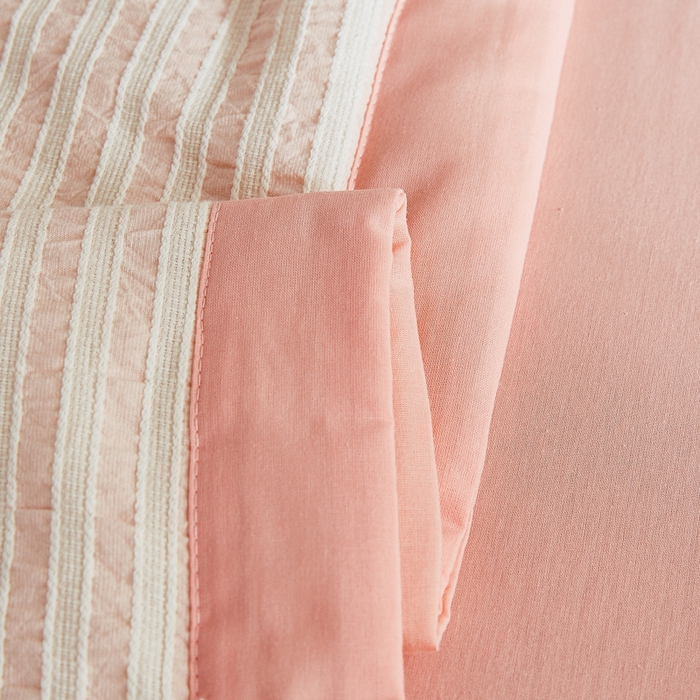 91家纺网 家纺一手货源 找家纺 鸣升家纺 2026新款A类全棉水洗棉条纹提花大豆纤维夏被四件套空调被 条纹提花粉