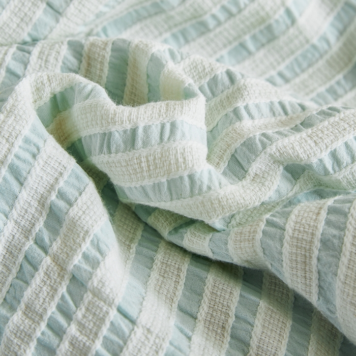 91家纺网 家纺一手货源 找家纺 鸣升家纺 2026新款A类全棉水洗棉条纹提花大豆纤维夏被四件套空调被 条纹提花蓝