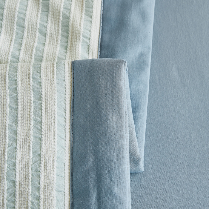 91家纺网 家纺一手货源 找家纺 鸣升家纺 2026新款A类全棉水洗棉条纹提花大豆纤维夏被四件套空调被 条纹提花蓝
