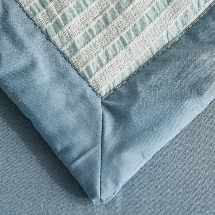 91家纺网 家纺一手货源 找家纺 鸣升家纺 2026新款A类全棉水洗棉条纹提花大豆纤维夏被四件套空调被 条纹提花蓝