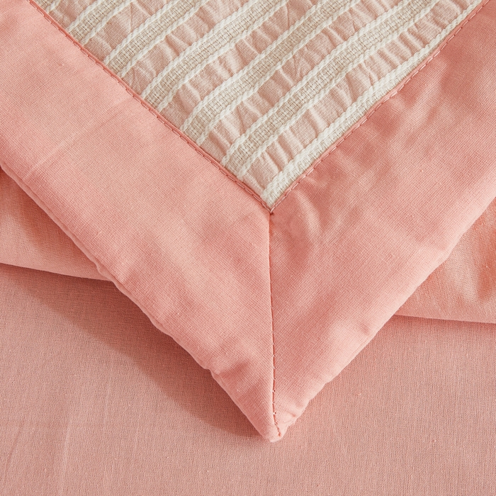 91家纺网 家纺一手货源 找家纺 鸣升家纺 2026新款A类全棉水洗棉条纹提花大豆纤维夏被四件套空调被 条纹提花粉