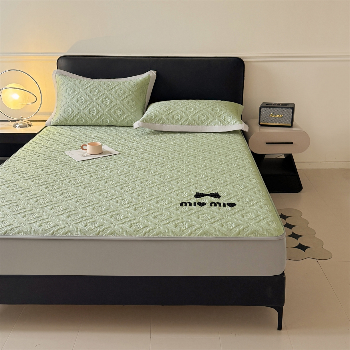 91家纺网 家纺一手货源 找家纺 梵克保罗 2026春夏新款立体刺绣乙纶夏凉凉席-蝶韵-床笠款 蝶韵 冰清绿