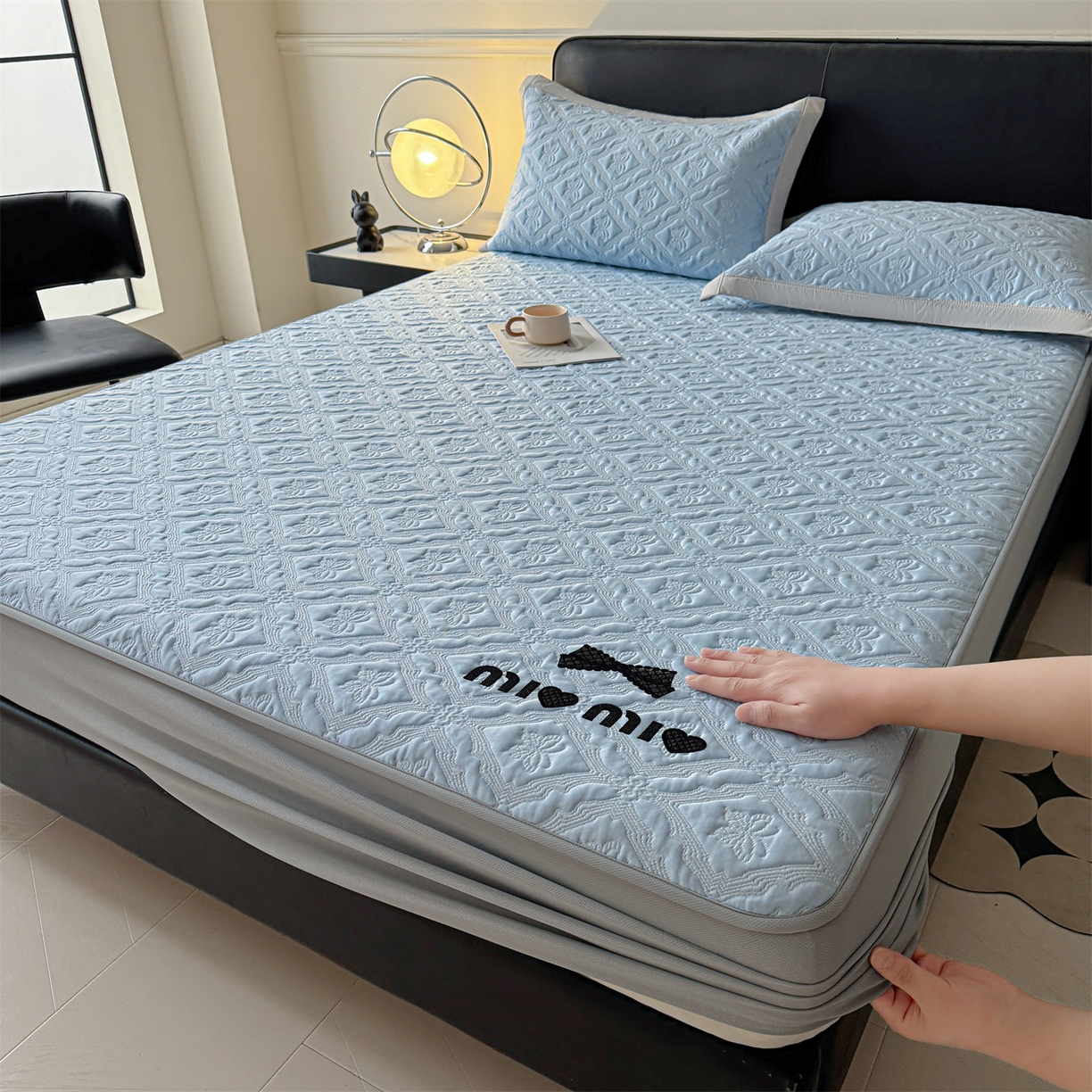 梵克保罗 2026春夏新款立体刺绣乙纶夏凉凉席-蝶韵-床笠款 蝶韵 冰雾蓝