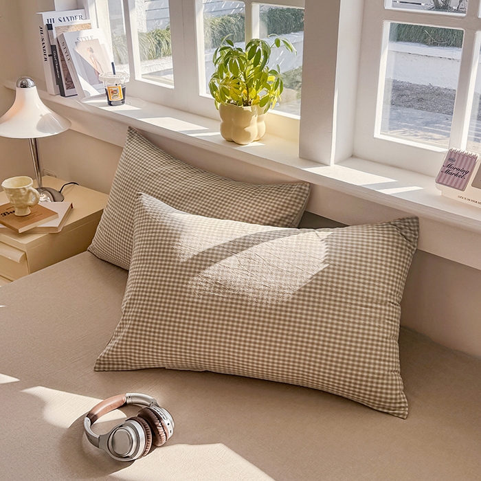 梦依依 2026新款全棉色织水洗棉拉链款单品枕套 琥珀灰