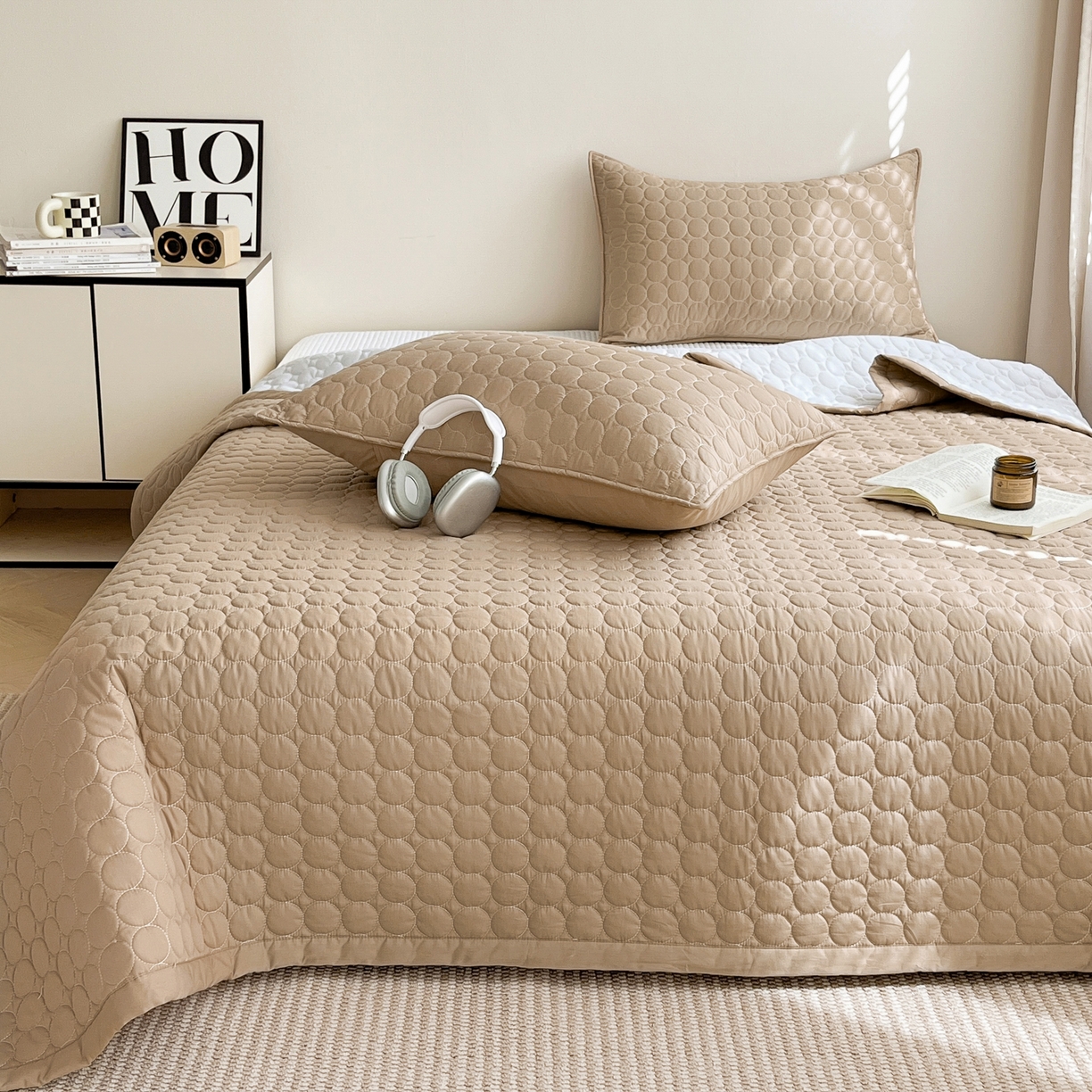 91家纺网 家纺一手货源 找家纺 （总）其奥家纺 2026新款全棉水洗棉夹棉床盖三件套-同心圆系列