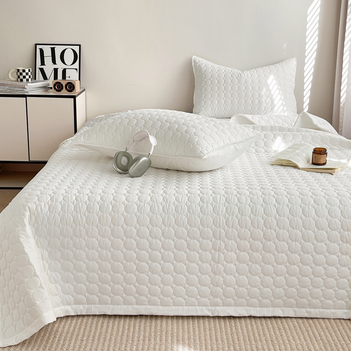 91家纺网 家纺一手货源 找家纺 （总）其奥家纺 2026新款全棉水洗棉夹棉床盖三件套-同心圆系列