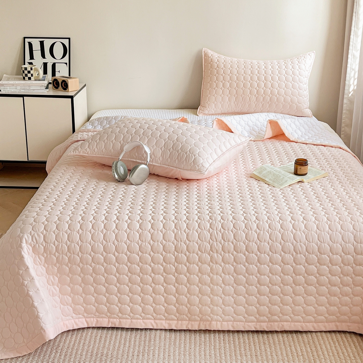 91家纺网 家纺一手货源 找家纺 （总）其奥家纺 2026新款全棉水洗棉夹棉床盖三件套-同心圆系列