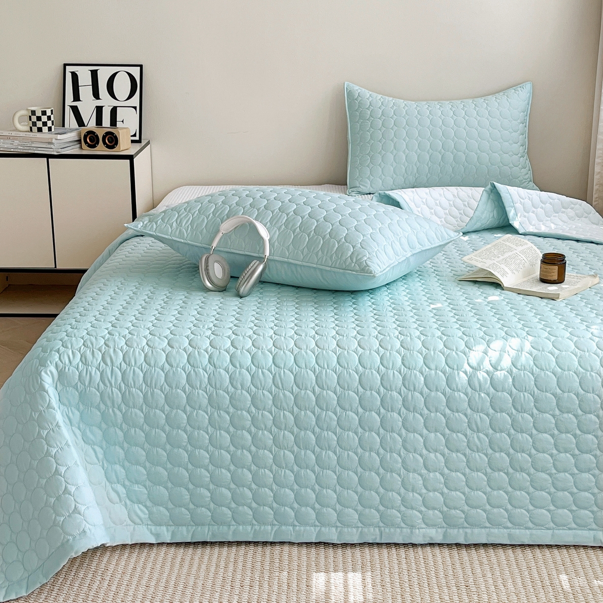 91家纺网 家纺一手货源 找家纺 （总）其奥家纺 2026新款全棉水洗棉夹棉床盖三件套-同心圆系列