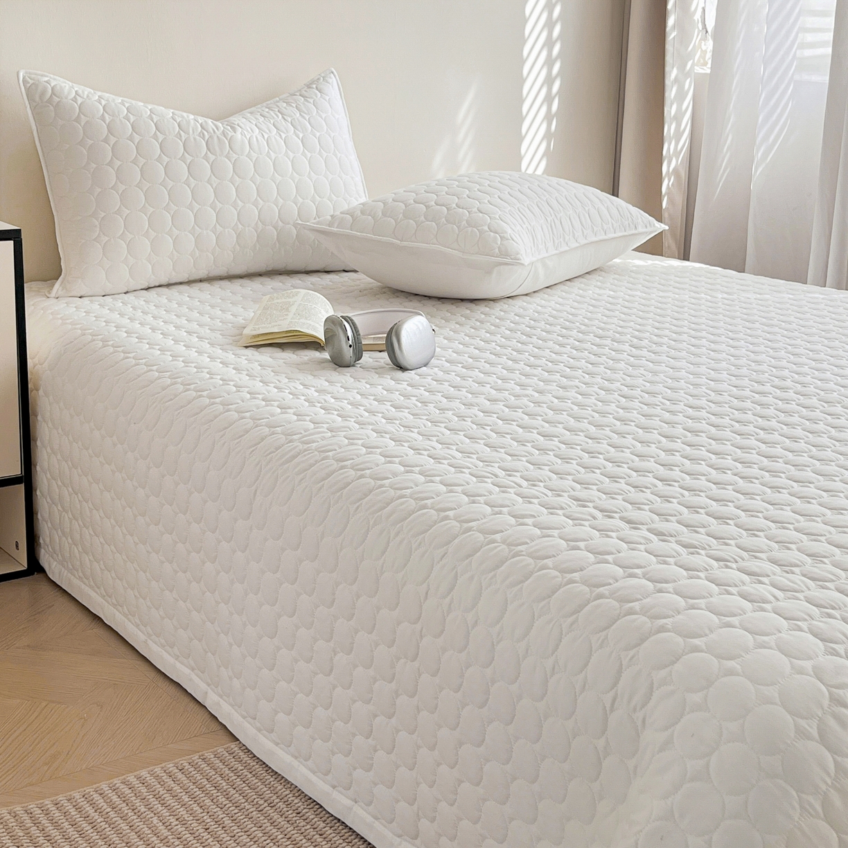 91家纺网 家纺一手货源 找家纺 （总）其奥家纺 2026新款全棉水洗棉夹棉床盖三件套-同心圆系列