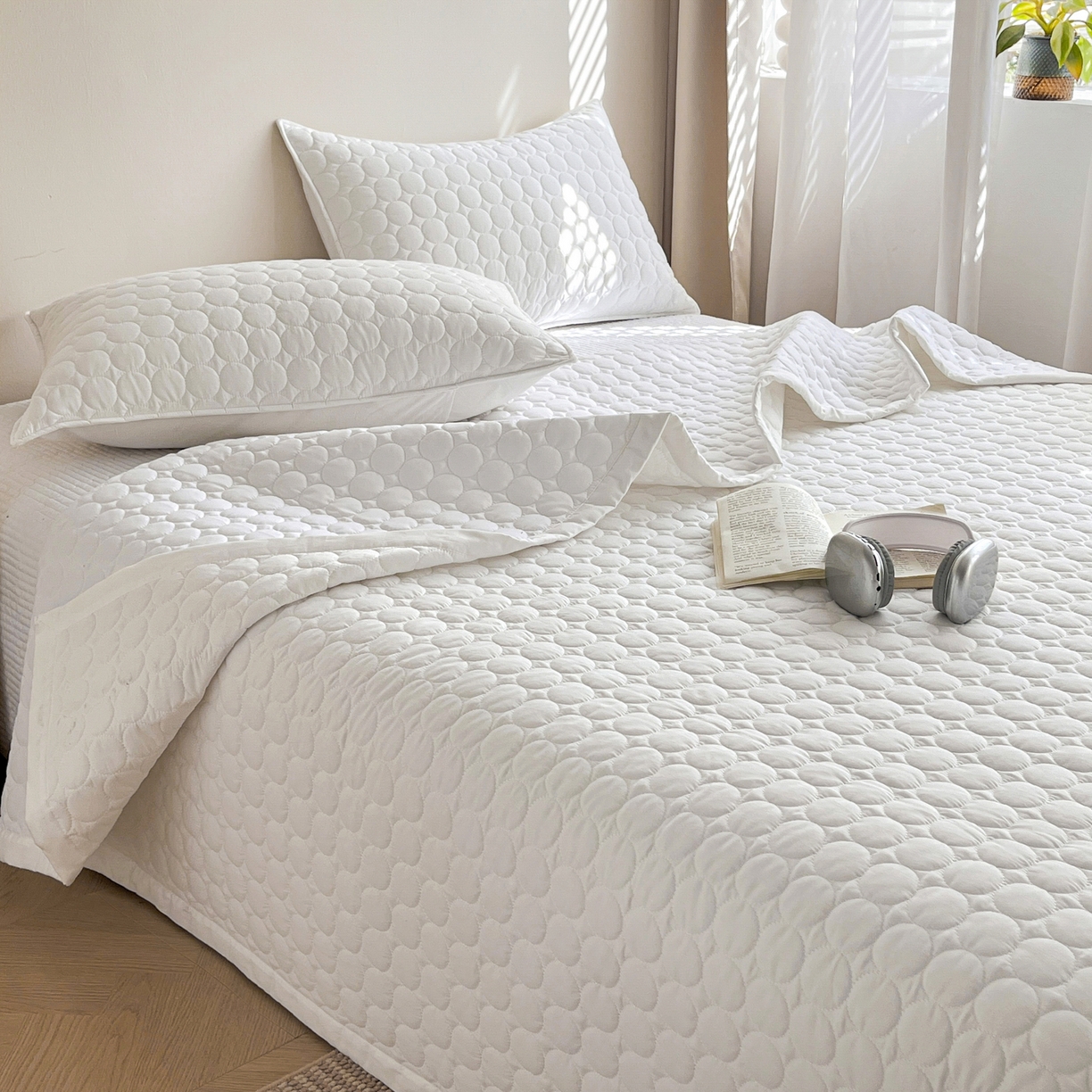 91家纺网 家纺一手货源 找家纺 （总）其奥家纺 2026新款全棉水洗棉夹棉床盖三件套-同心圆系列