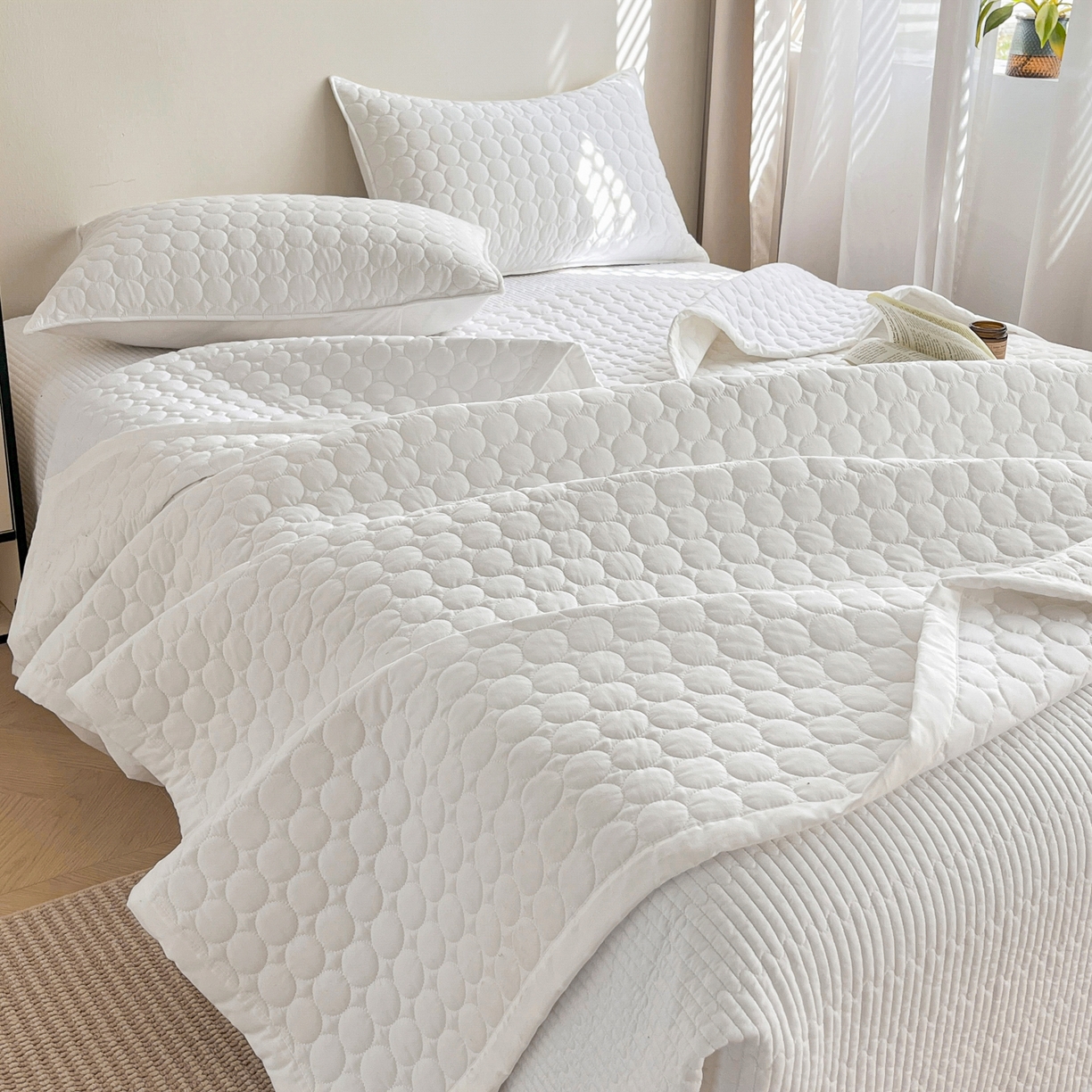 91家纺网 家纺一手货源 找家纺 （总）其奥家纺 2026新款全棉水洗棉夹棉床盖三件套-同心圆系列