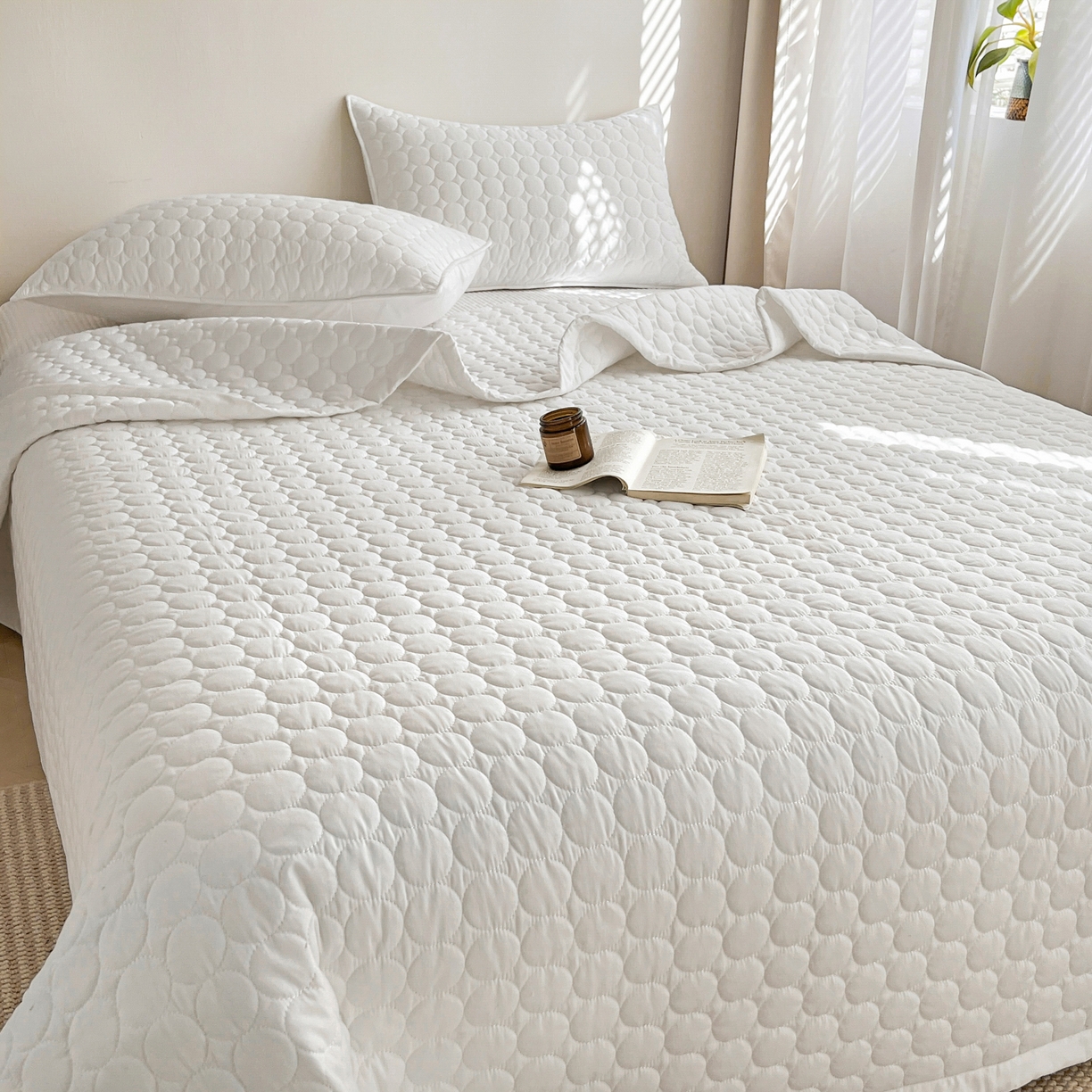 91家纺网 家纺一手货源 找家纺 （总）其奥家纺 2026新款全棉水洗棉夹棉床盖三件套-同心圆系列