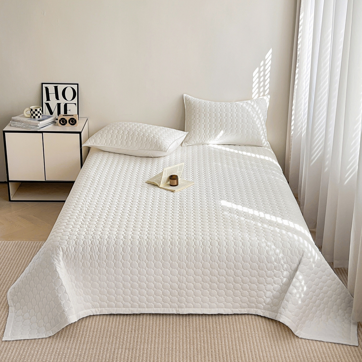 91家纺网 家纺一手货源 找家纺 （总）其奥家纺 2026新款全棉水洗棉夹棉床盖三件套-同心圆系列