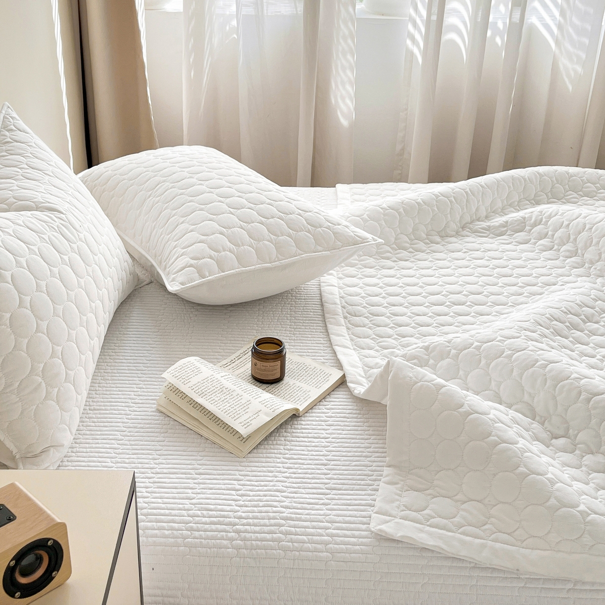 91家纺网 家纺一手货源 找家纺 （总）其奥家纺 2026新款全棉水洗棉夹棉床盖三件套-同心圆系列