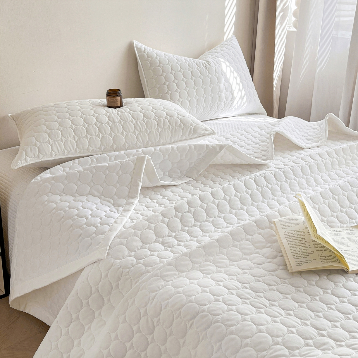 91家纺网 家纺一手货源 找家纺 （总）其奥家纺 2026新款全棉水洗棉夹棉床盖三件套-同心圆系列