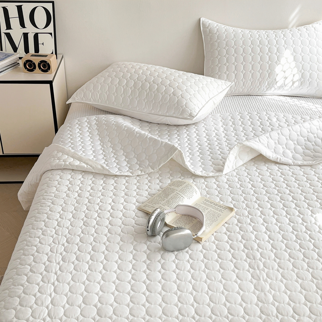 91家纺网 家纺一手货源 找家纺 （总）其奥家纺 2026新款全棉水洗棉夹棉床盖三件套-同心圆系列