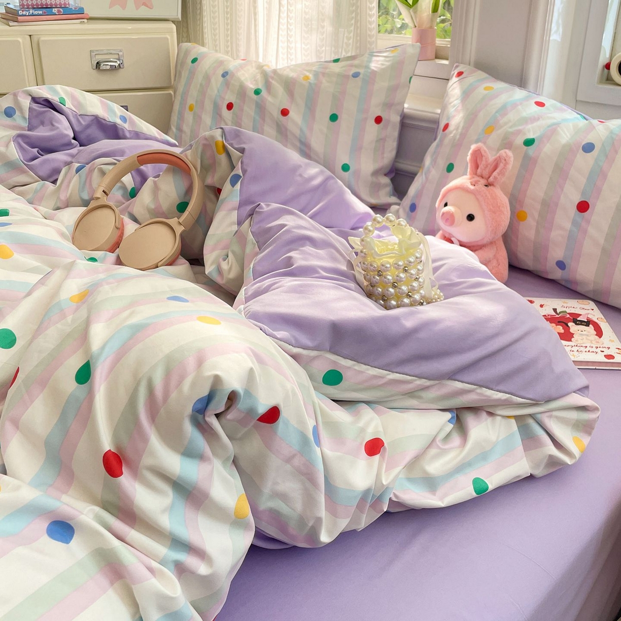 91家纺网 家纺一手货源 找家纺 卡斯诺家纺馆 2026新款古法水洗仿棉四件套（下载文件包含买家秀） 圆点趣味