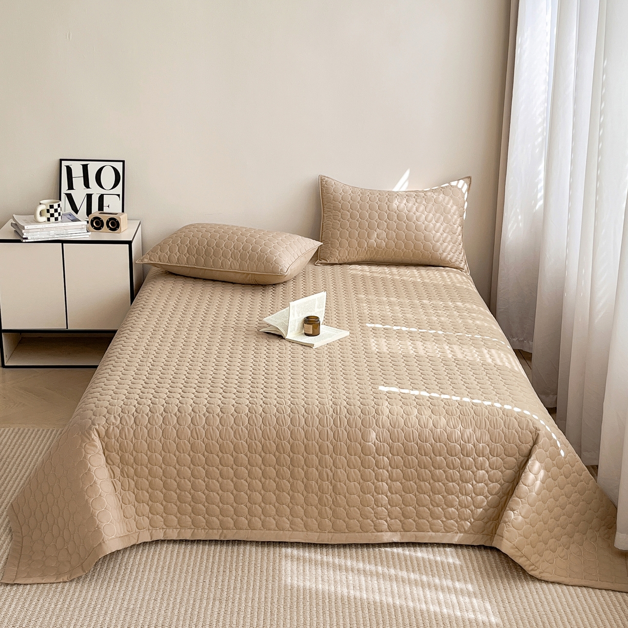 91家纺网 家纺一手货源 找家纺 其奥家纺 2026新款全棉水洗棉夹棉床盖三件套-同心圆系列 摩咖