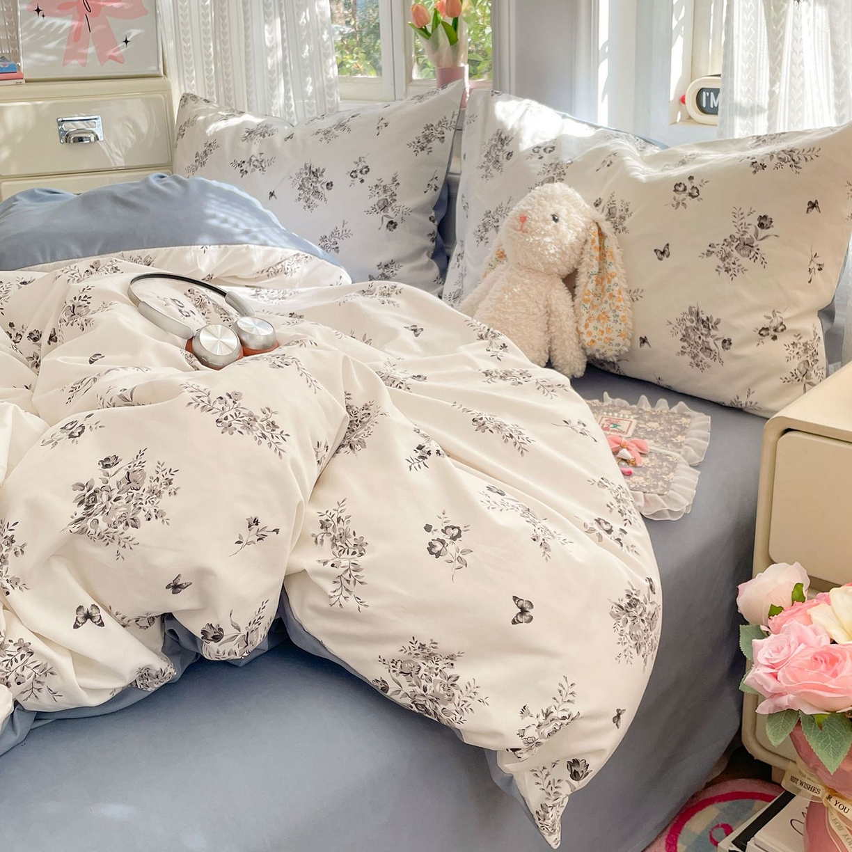 91家纺网 家纺一手货源 找家纺 卡斯诺家纺馆 2026新款古法水洗仿棉四件套（下载文件包含买家秀） 梦幻花蝶