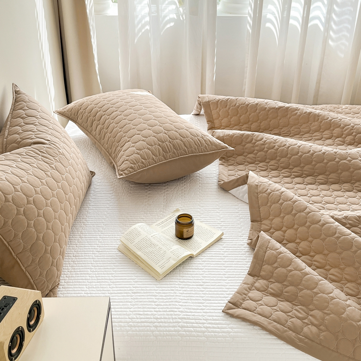 91家纺网 家纺一手货源 找家纺 其奥家纺 2026新款全棉水洗棉夹棉床盖三件套-同心圆系列 摩咖