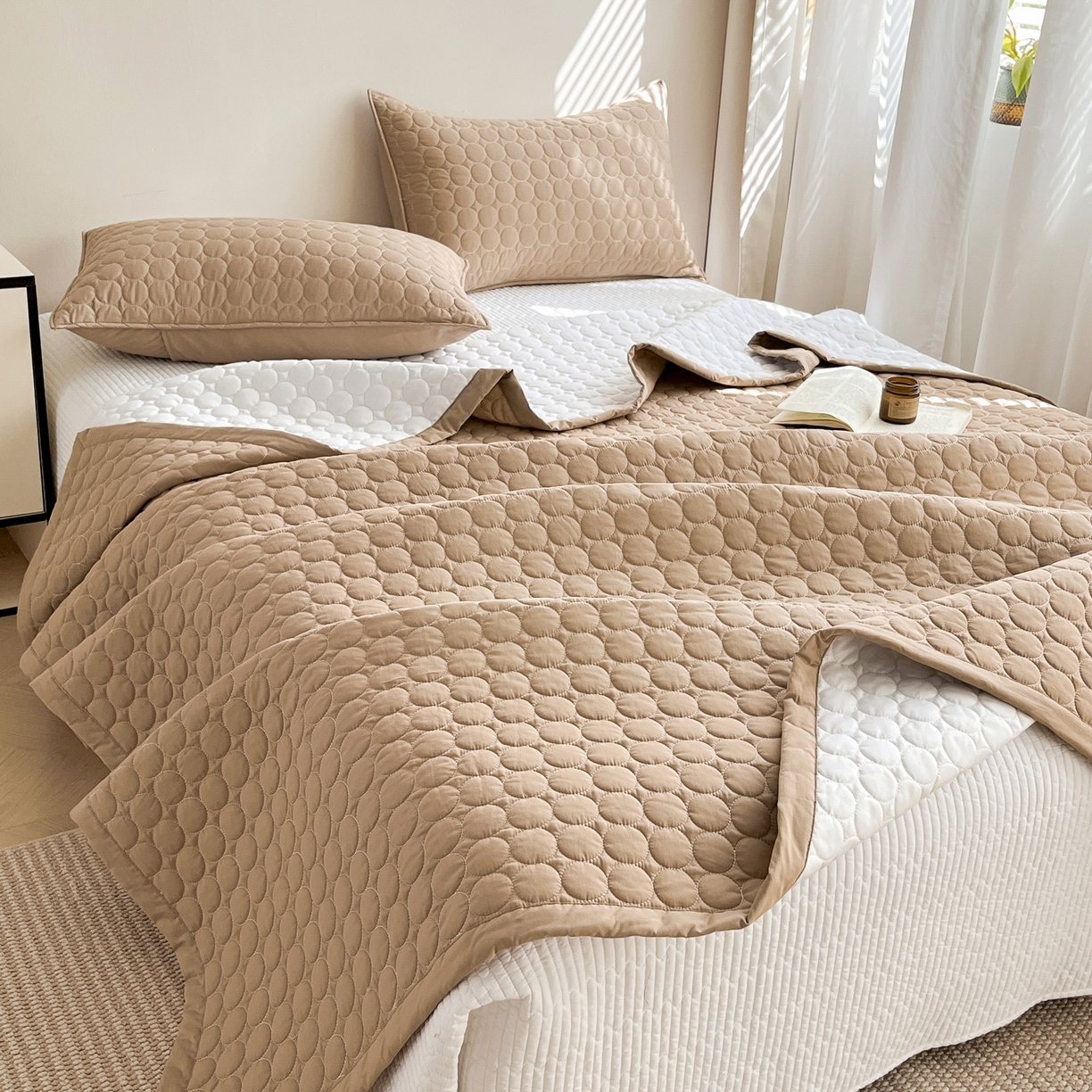 91家纺网 家纺一手货源 找家纺 其奥家纺 2026新款全棉水洗棉夹棉床盖三件套-同心圆系列 摩咖