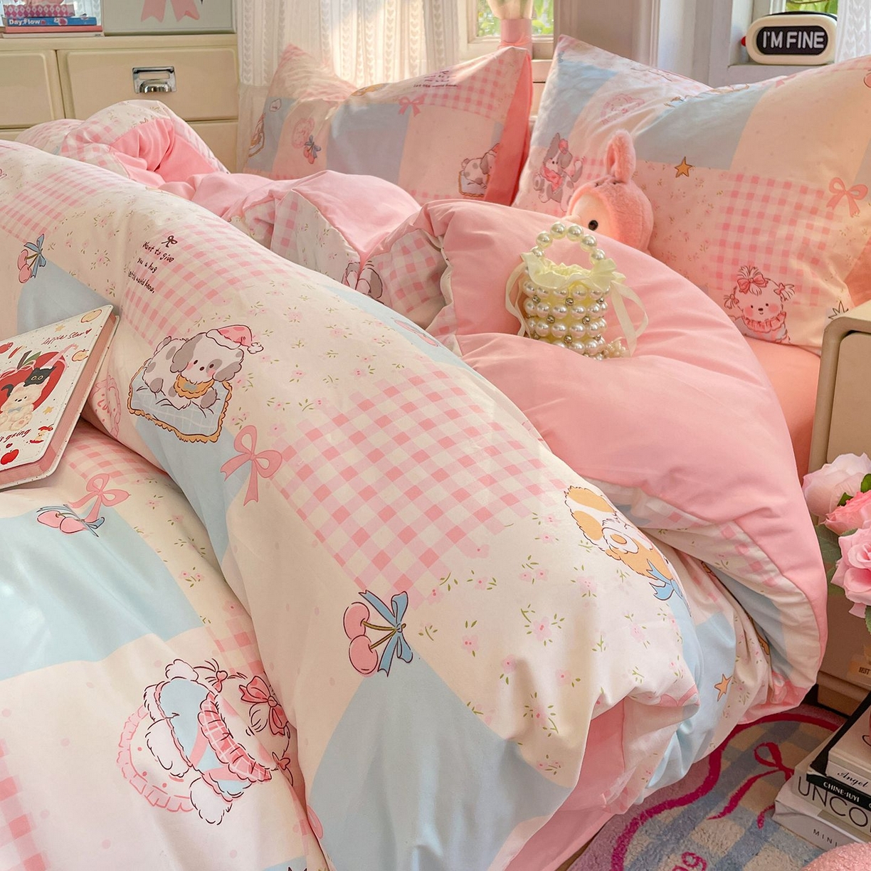 91家纺网 家纺一手货源 找家纺 卡斯诺家纺馆 2026新款古法水洗仿棉四件套（下载文件包含买家秀） 甜趣萌格