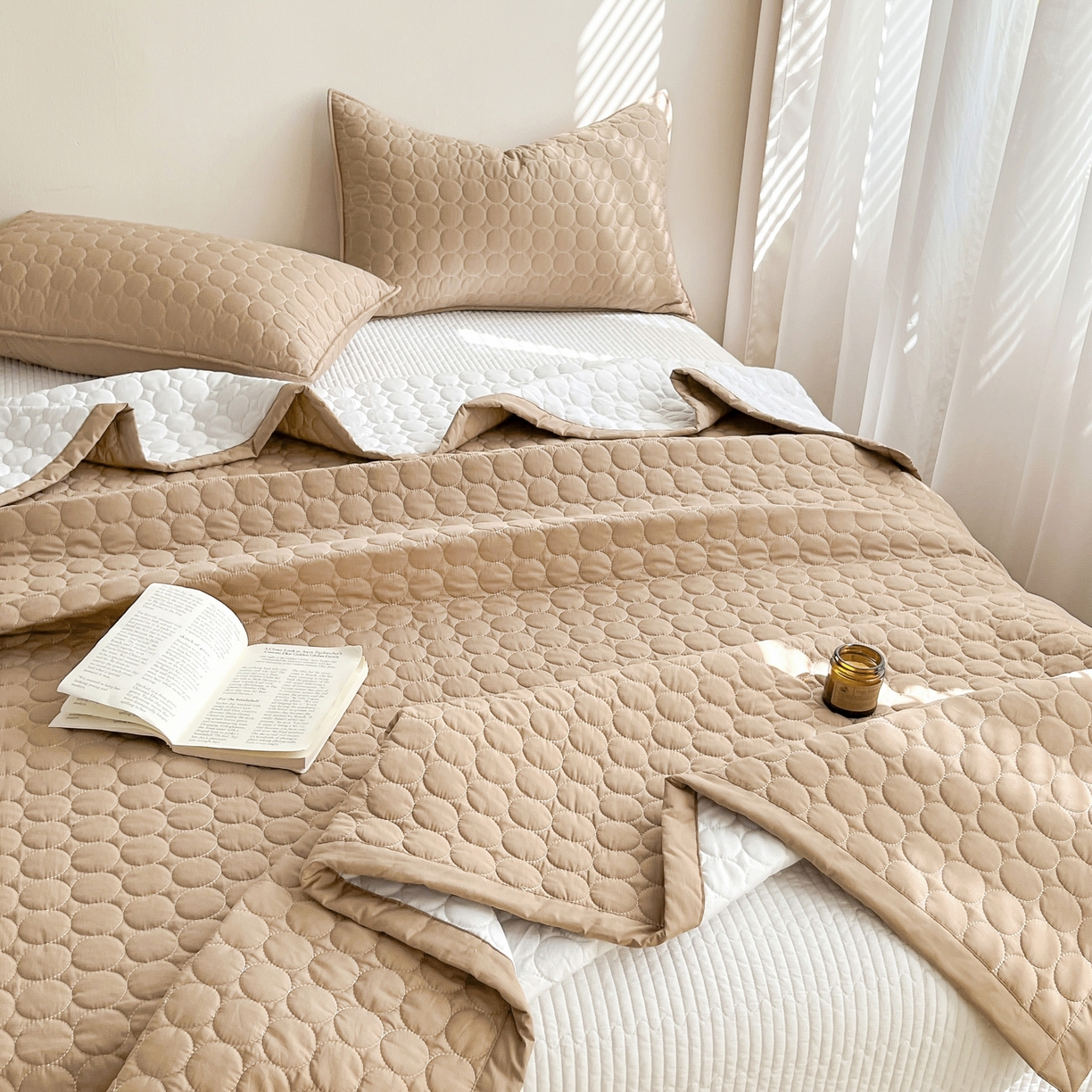 91家纺网 家纺一手货源 找家纺 其奥家纺 2026新款全棉水洗棉夹棉床盖三件套-同心圆系列 摩咖