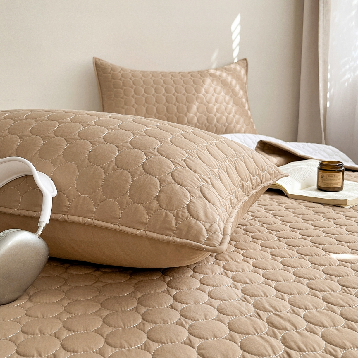 91家纺网 家纺一手货源 找家纺 其奥家纺 2026新款全棉水洗棉夹棉床盖三件套-同心圆系列 摩咖