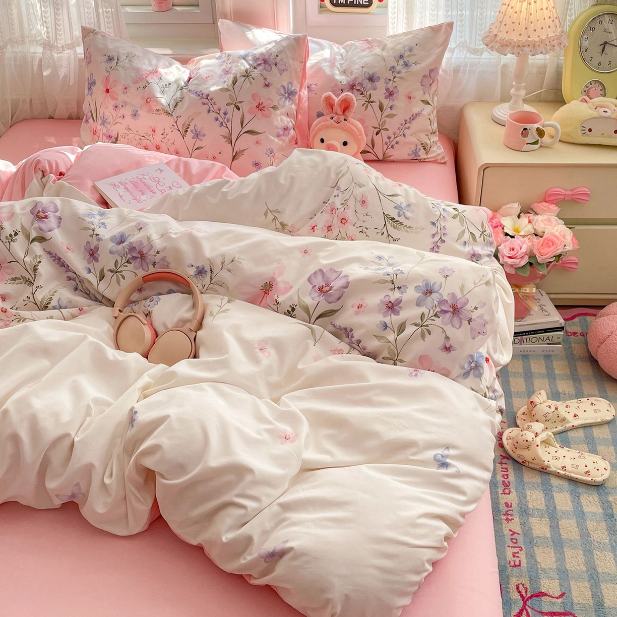 91家纺网 家纺一手货源 找家纺 卡斯诺家纺馆 2026新款古法水洗仿棉四件套（下载文件包含买家秀） 花栖