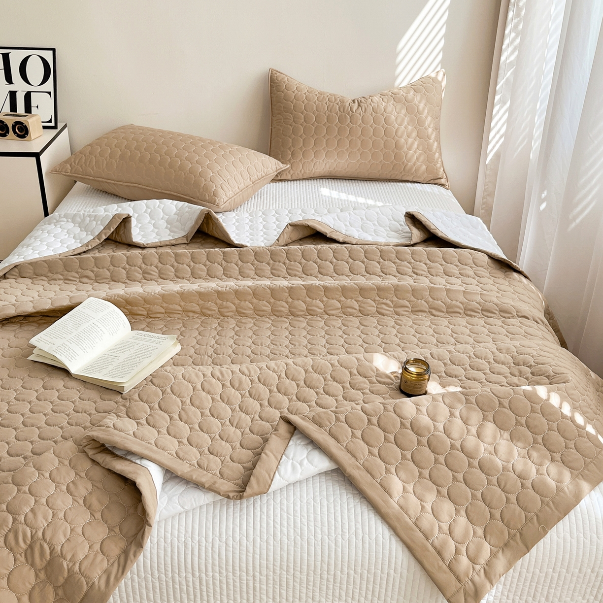 91家纺网 家纺一手货源 找家纺 其奥家纺 2026新款全棉水洗棉夹棉床盖三件套-同心圆系列 摩咖