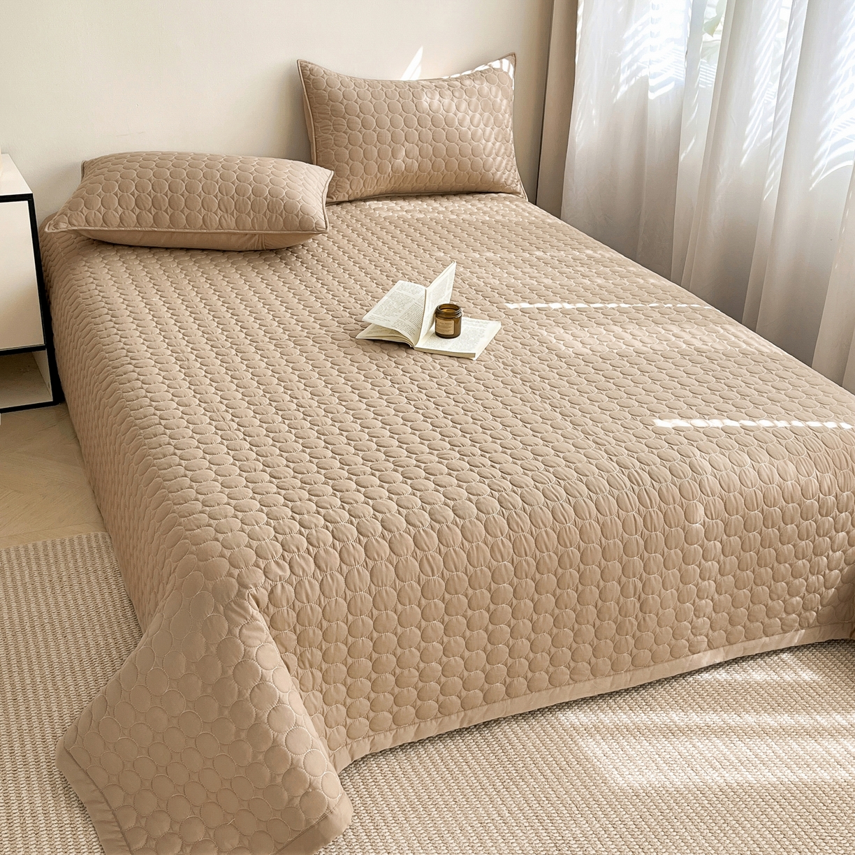 91家纺网 家纺一手货源 找家纺 其奥家纺 2026新款全棉水洗棉夹棉床盖三件套-同心圆系列 摩咖