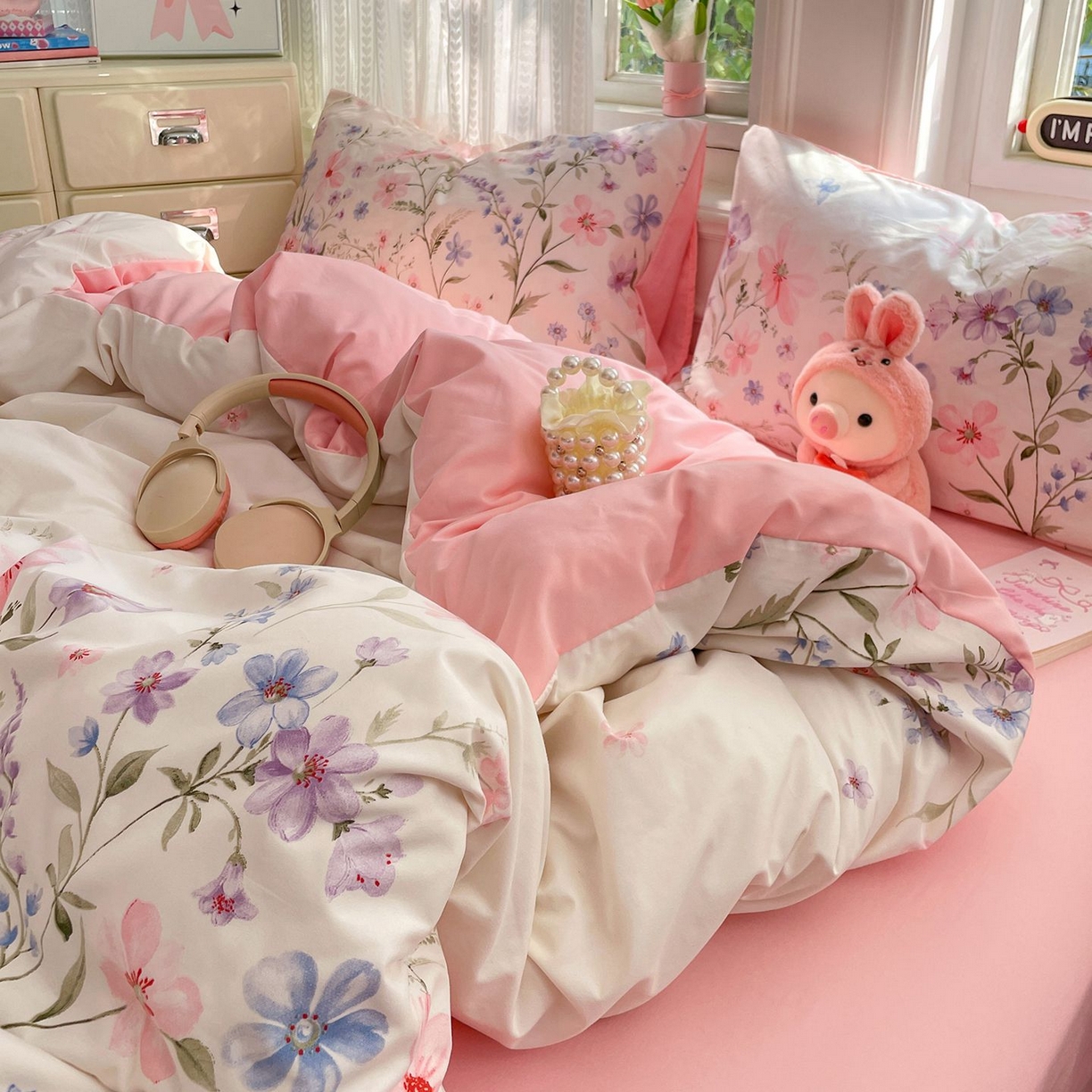 91家纺网 家纺一手货源 找家纺 卡斯诺家纺馆 2026新款古法水洗仿棉四件套（下载文件包含买家秀） 花栖