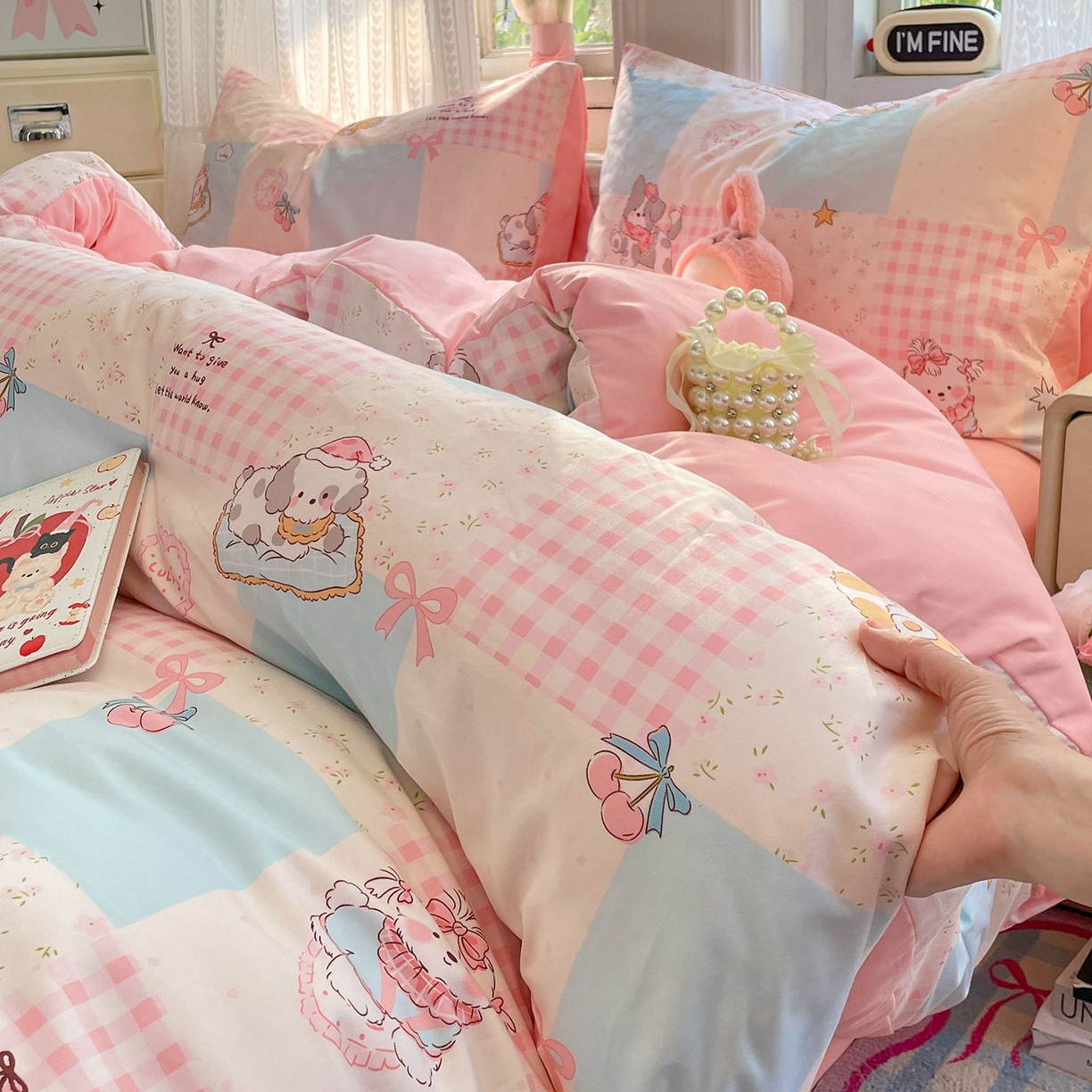 91家纺网 家纺一手货源 找家纺 卡斯诺家纺馆 2026新款古法水洗仿棉四件套（下载文件包含买家秀） 甜趣萌格