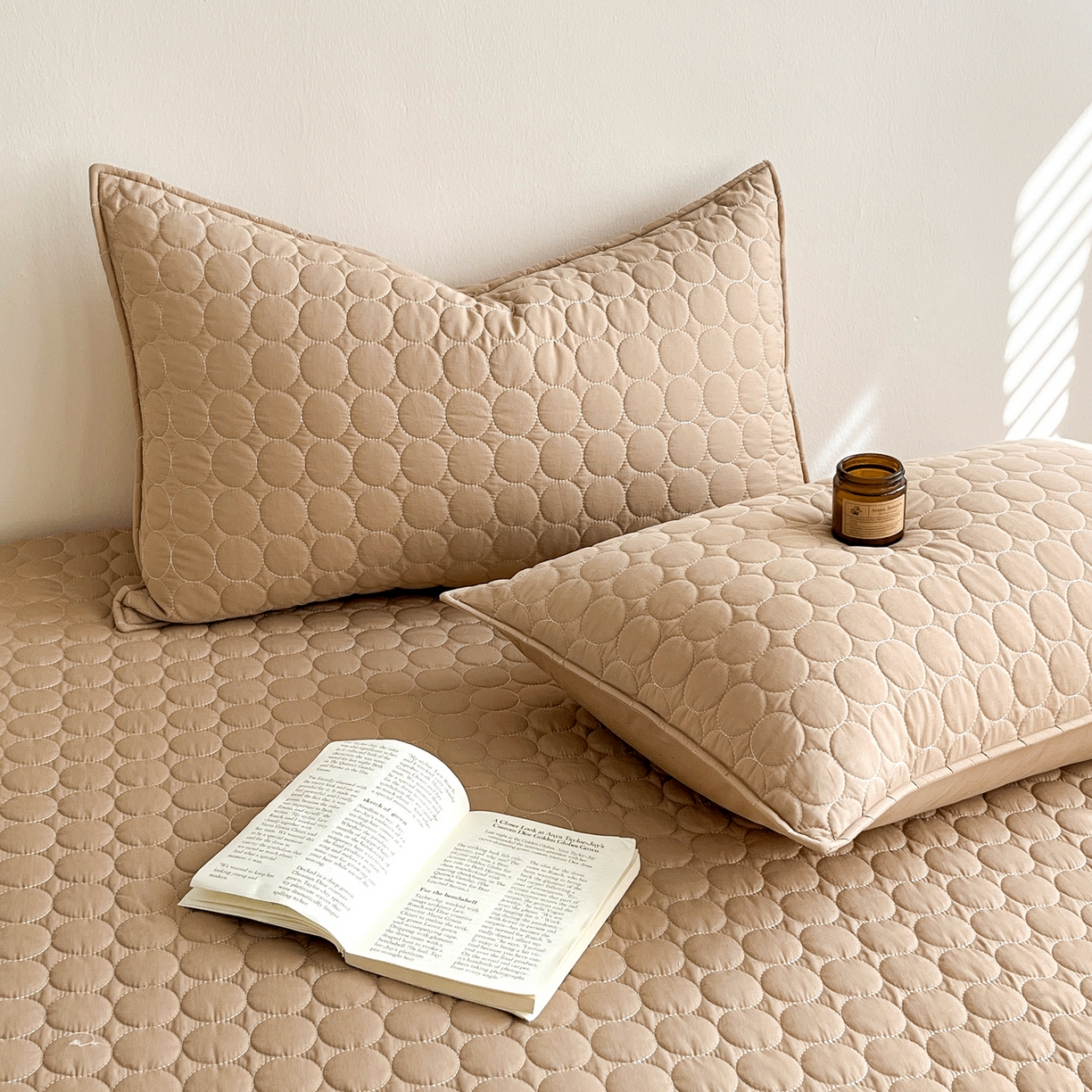 91家纺网 家纺一手货源 找家纺 其奥家纺 2026新款全棉水洗棉夹棉床盖三件套-同心圆系列 摩咖