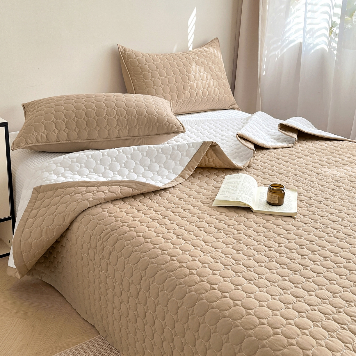 91家纺网 家纺一手货源 找家纺 其奥家纺 2026新款全棉水洗棉夹棉床盖三件套-同心圆系列 摩咖