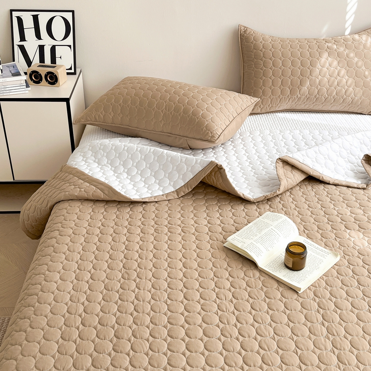 91家纺网 家纺一手货源 找家纺 其奥家纺 2026新款全棉水洗棉夹棉床盖三件套-同心圆系列 摩咖