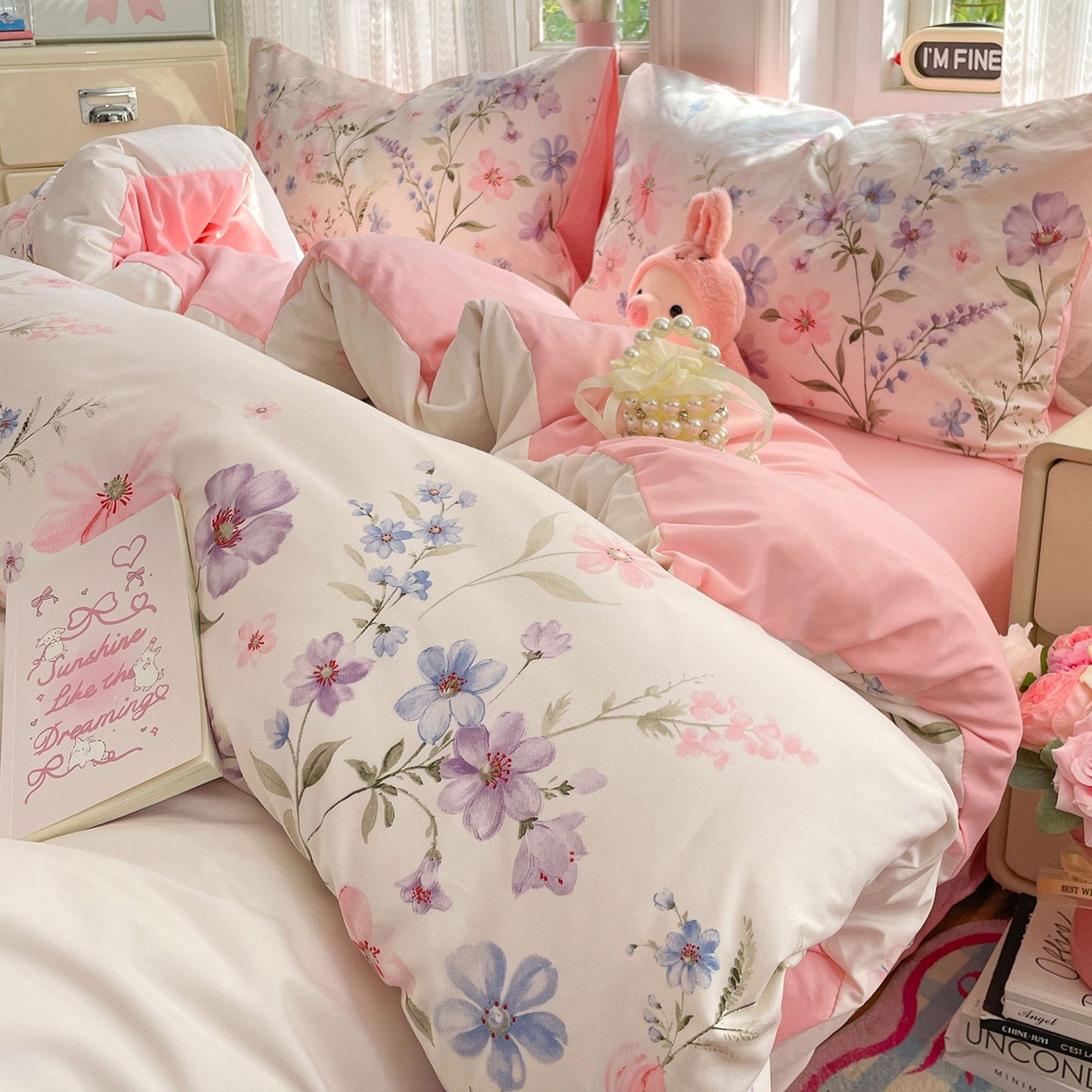 91家纺网 家纺一手货源 找家纺 卡斯诺家纺馆 2026新款古法水洗仿棉四件套（下载文件包含买家秀） 花栖