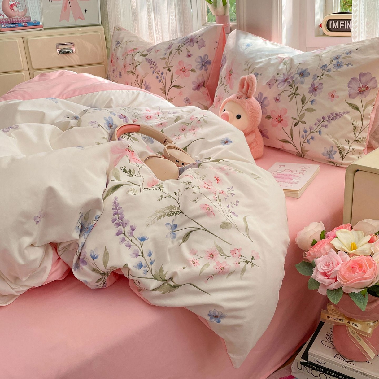 91家纺网 家纺一手货源 找家纺 卡斯诺家纺馆 2026新款古法水洗仿棉四件套（下载文件包含买家秀） 花栖