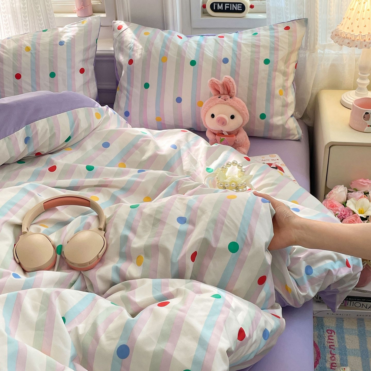 91家纺网 家纺一手货源 找家纺 卡斯诺家纺馆 2026新款古法水洗仿棉四件套（下载文件包含买家秀） 圆点趣味