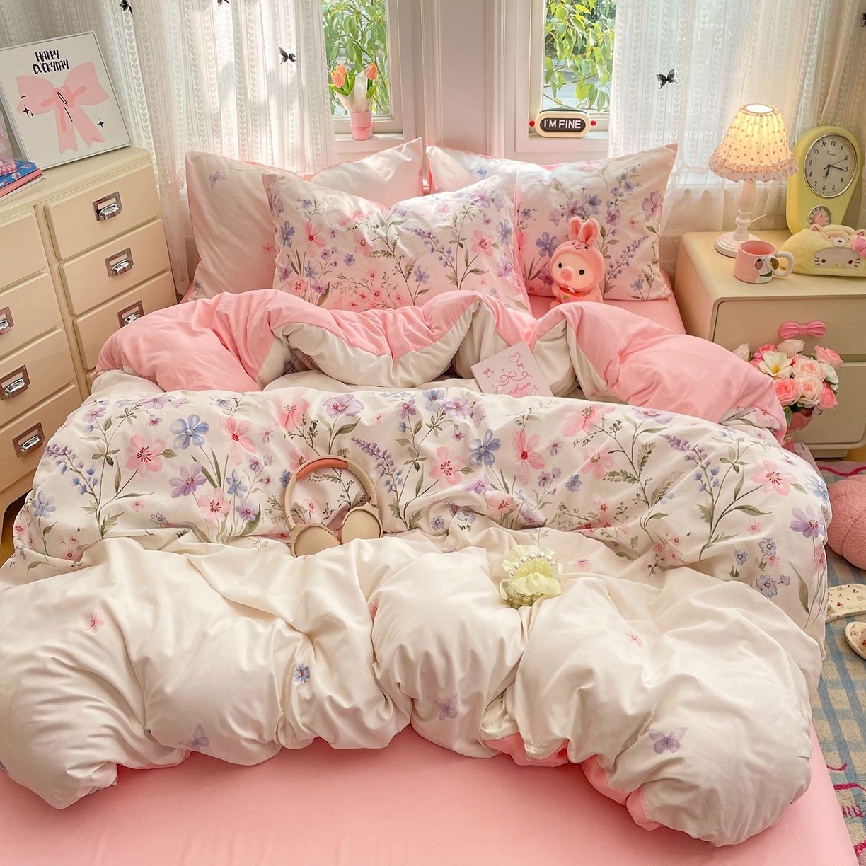 91家纺网 家纺一手货源 找家纺 卡斯诺家纺馆 2026新款古法水洗仿棉四件套（下载文件包含买家秀） 花栖