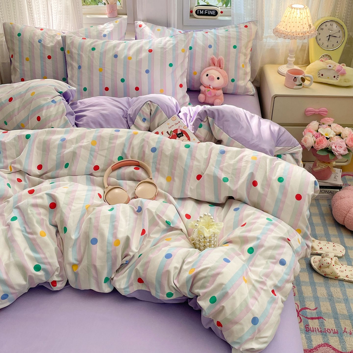 91家纺网 家纺一手货源 找家纺 卡斯诺家纺馆 2026新款古法水洗仿棉四件套（下载文件包含买家秀） 圆点趣味